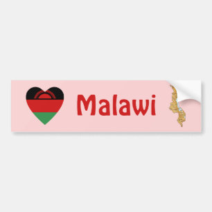 Malawi Vlag Hart + Landkaart Bumpersticker