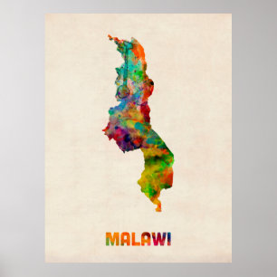 Malawi Waterverf Map Poster