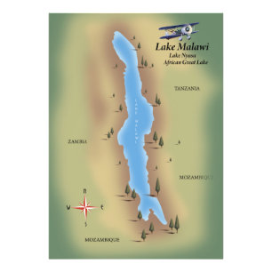 Malawimeer, reiskaart poster afdruk