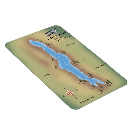 Malawimeer, reisposter kaart afdruk magneet (Rechterzijde)