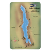 Malawimeer, reisposter kaart afdruk magneet (Verticaal)