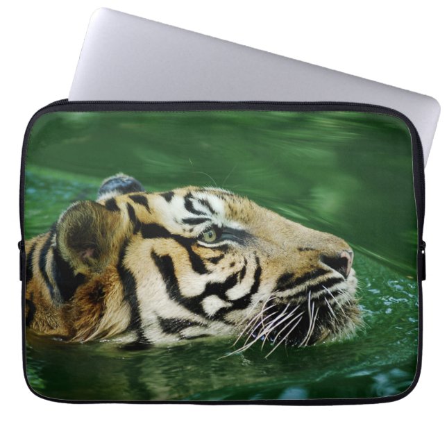 Malayan Tiger Swimming Headshot Laptop Sleeve (Voorkant)