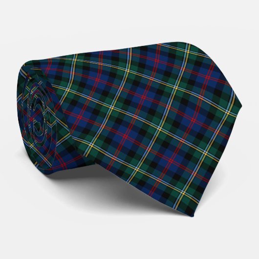 Malcolm Clan Tartan Dark Blue en Green Pset Stropdas (Opgerold)