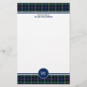 Malcolm Clan Tartan Dark Blue Pset Monogram Briefpapier