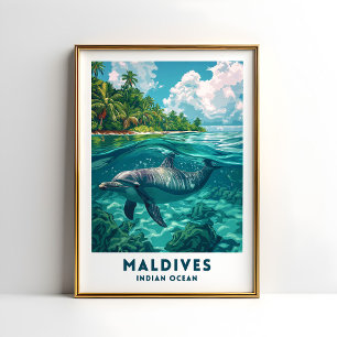 Maldiven Dolfijn Reisposter Muurkunst Poster