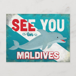 Maldiven Dolphin - Retro Vintage Travel Briefkaart