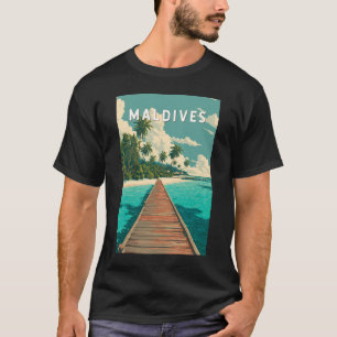 Maldiven Illustratie Reis Kunst Vintage T-shirt
