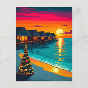 Maldiven Kerstboom Zonsondergang Strand Reizen Briefkaart