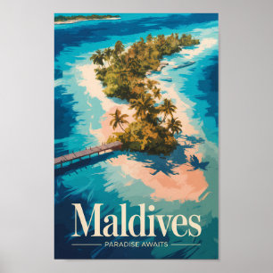 Maldiven Landschap Illustratie Reis Kunst Vintage Poster