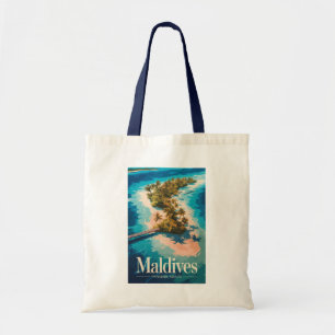 Maldiven Landschap Illustratie Reis Kunst Vintage Tote Bag