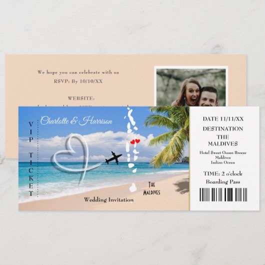 Maldiven Ticket Pass Destination Wedding Kaart (Voorkant / Achterkant)
