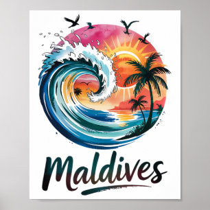 Maldiven Tropische Zonsondergang En Surf Design Vo Poster