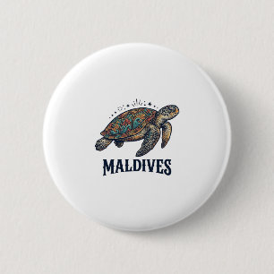 Maldiven Vintage Zeeschildpad Reis Shirt Design_1 Ronde Button 5,7 Cm
