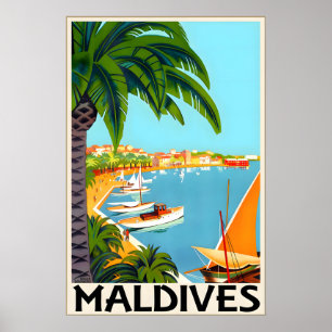 Maldives Îles Tropicales Affiche de Voyage Roger