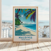 Maldives Travel Imprimer Poster Océan Indien Wall 