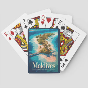 Maldivische Landschap Illustratie Reis Kunst Vinta Pokerkaarten