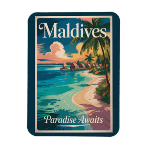 Maldivische strandillustratie Reis Kunst Vintage Magneet