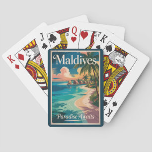 Maldivische strandillustratie Reis Kunst Vintage Pokerkaarten