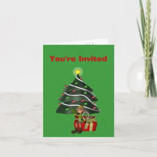 Male Elf Tree kerstfeest uitnodiging