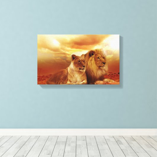 MALE EN VROUW LIONS FOTOGRAFIE GEWRAPPEERDE KANVAS CANVAS AFDRUK (Insitu (Houten vloer))