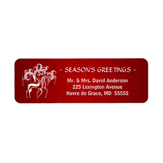 Mâle et daine romantiques de Noël - rouge et blanc Étiquette D’adresse Retour