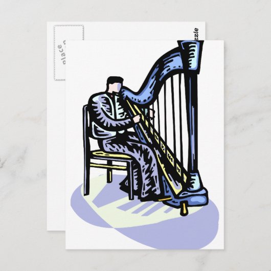 Male Harp Player Graphic Afbeelding Design Strings Briefkaart (Voorkant / Achterkant)
