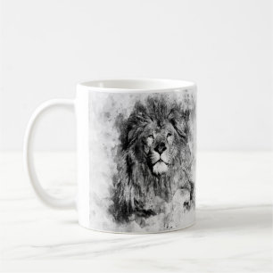 Male Lion Zwart-wit Waterverf Portret Koffiemok