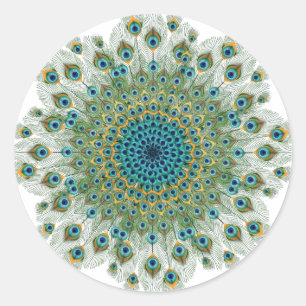 Male Peacock Colorful Mandala Ronde Sticker