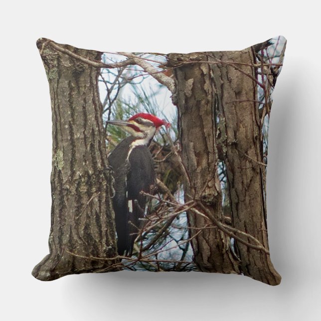 Male Pileated Woodpecker Pillow Kussen (Voorkant)