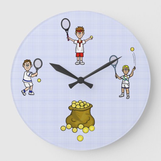 Male Tennis-speler wandklok Grote Klok (Voorkant)