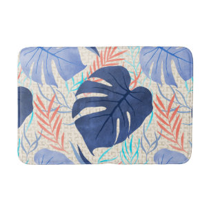 Maleah Monstera Tropical Hawaiian Waterverf - Blau Badmat