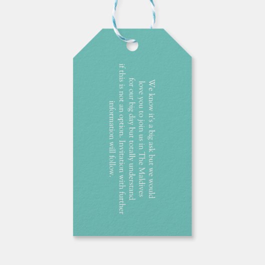 Malediven bruiloft bestemming Save the Date Cadeaulabel (Achterkant)