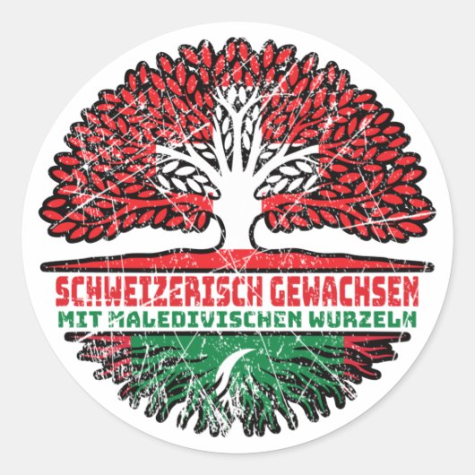 Malediven Maledivisch Schweizer Schweiz Baum Ronde Sticker (Voorkant)