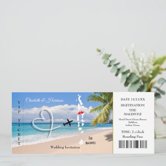 Malediven Ticket Boarding Pass Trouwbestemming Kaart (Staand voorkant)