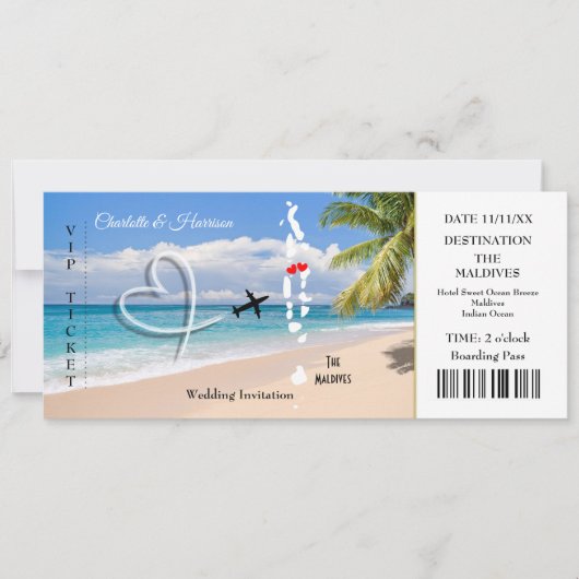 Malediven Ticket Boarding Pass Trouwbestemming Kaart (Voorkant)