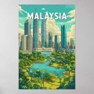Maleisië Illustratie Reis Kunst Vintage Poster