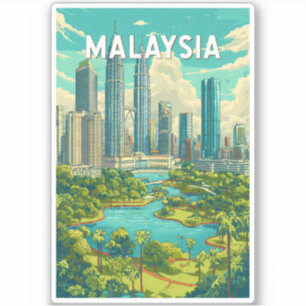 Maleisië Illustratie Reis Kunst Vintage Sticker