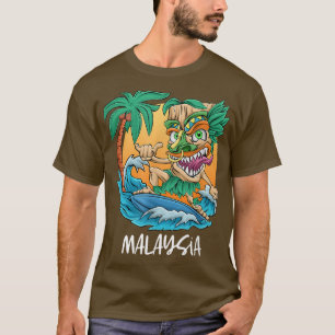 Maleisië palmboom Surfing Beach Vacation Tiki Man T-shirt