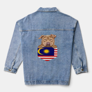 Maleisië Vlag VS Staffordshire Terriër Hond in POC Denim Jacket