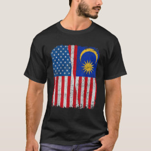 Maleisische Amerikaanse vlag Half Verenigde Staten T-shirt