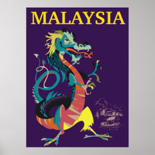 Maleisische Draak vintage stijl reisposter Poster