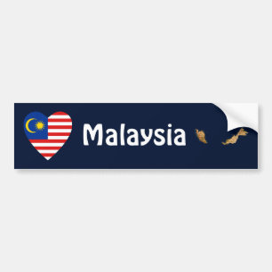 Maleisische Vlag Hart + Landkaart Bumpersticker