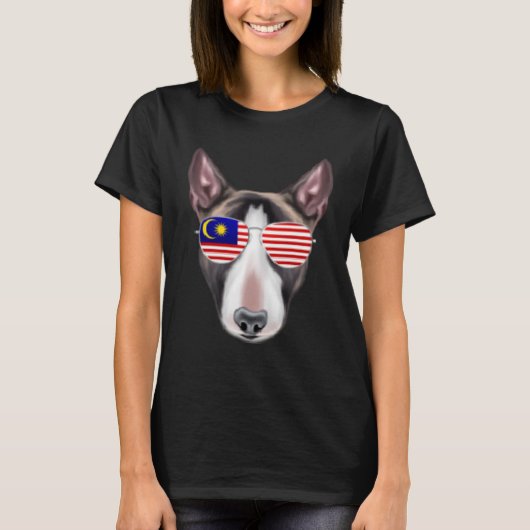 Maleisische vlag Miniatuur Bull Terriër Hond Malei T-shirt (Voorkant)