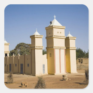Mali, Bamako. Moskee, Bamako-Djenneweg Vierkante Sticker