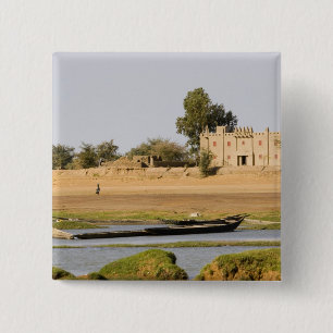 Mali, Djenne. Bani rivier bij Djenne Vierkante Button 5,1 Cm