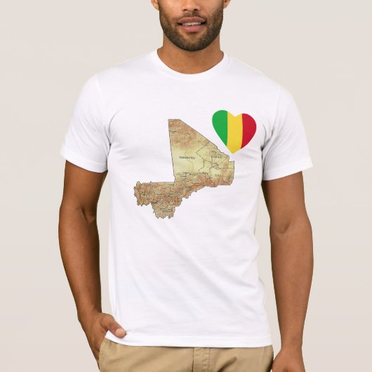 Mali Drapeau Coeur et carte T-shirt (Devant)