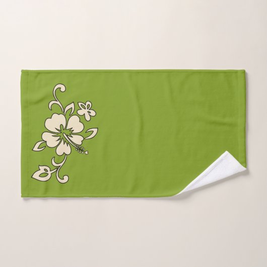 Malia Hawaiian Hibiscus Floral Coordinate - Olive Bad Handdoek (Handdoek)