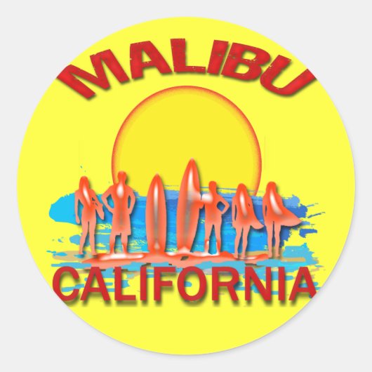 MALIBU BEACH CALIFORNIA RONDE STICKER (Voorkant)