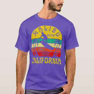 Malibu Beach California Surfing Surfer Ocean Vinta T-shirt