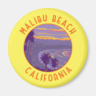 Malibu Beach California Travel Art Vintage Magneet